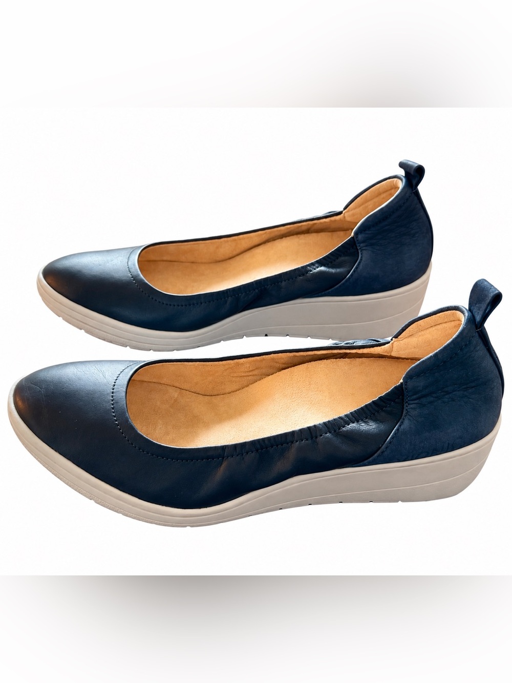 Vionic Jacey Women’s 8 Blue Leather Comfort Ballet Flats Wedge Slip On